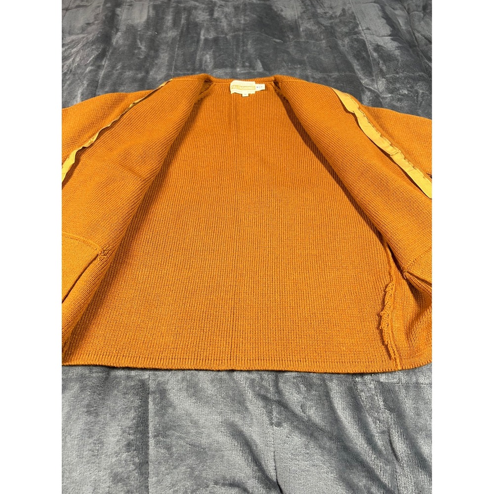 Full Fashioned Knit Cardigan Button Front Pockets‎ Acrylic Fiber Orange M